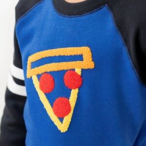 Hanna Andersson Colorblock Pizza Sweatshirt Blue Kids Sz 100cm US 4 Embroidered